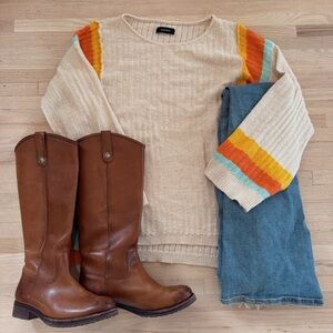 Sunset Cream and Orange Crew Neck Sweater